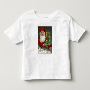 Camiseta De Bebé Santa que sostiene un árbol iluminado por velas