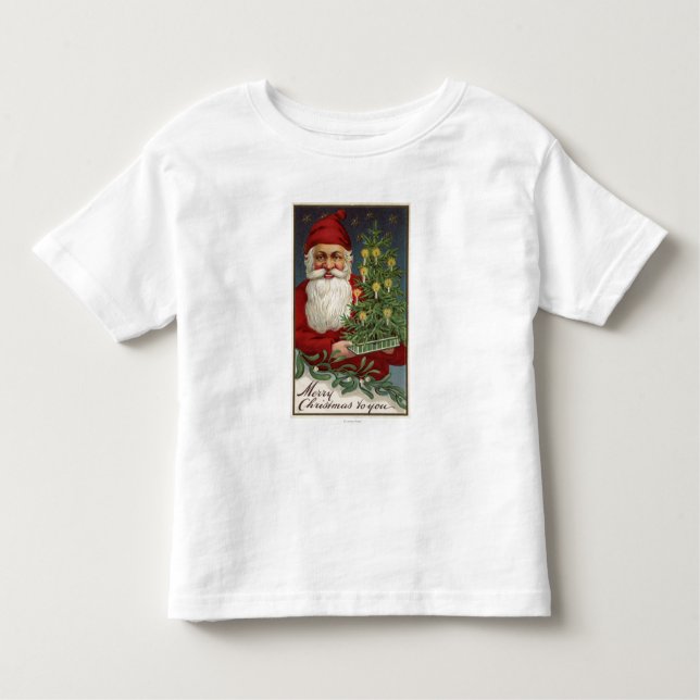 Camiseta De Bebé Santa que sostiene un árbol iluminado por velas (Anverso)