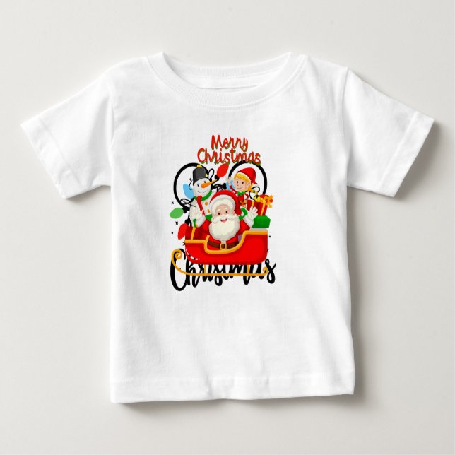 Camiseta De Bebé Santa Sleigh Merry Christmas Cartoon (Anverso)
