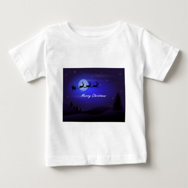Camiseta De Bebé Santa Sleigh Moon Feliz Navidad (Anverso)