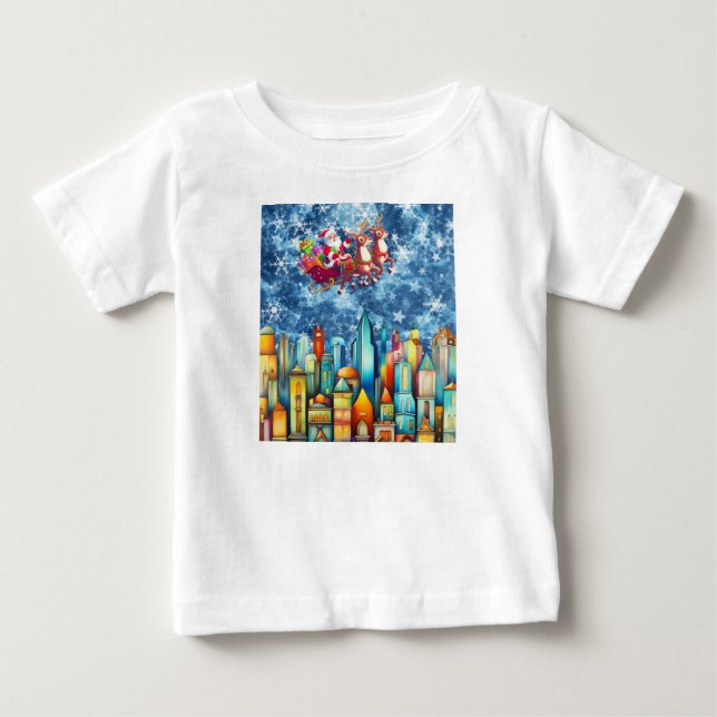 CAMISETA DE BEBÉ SANTA SOBRE LA CIUDAD (Anverso)