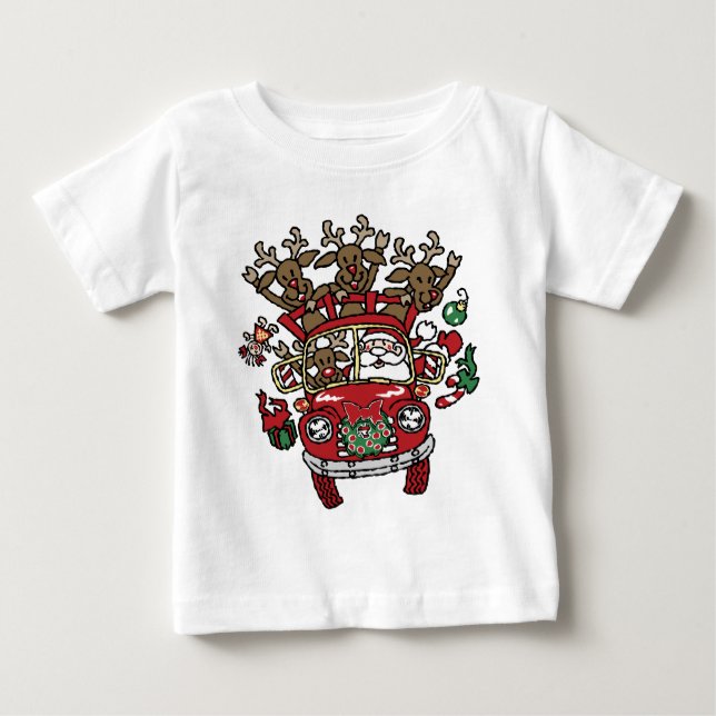 Camiseta De Bebé Santa Woody y su Personalizado de Navidades renos (Anverso)