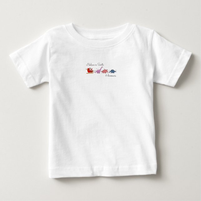 Camiseta De Bebé "Santa y Dinosaurios Magia" (Anverso)