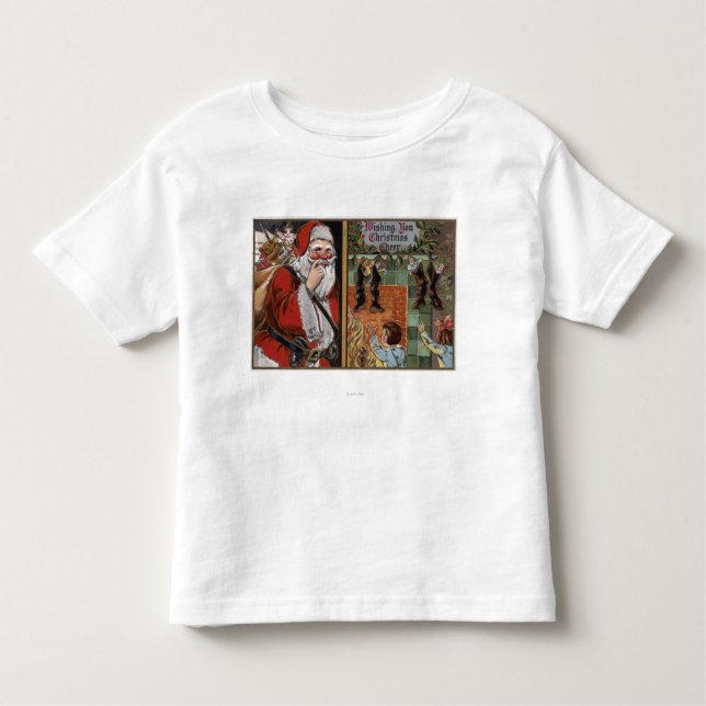 Camiseta De Bebé Santa y niños que miran para arriba la chimenea (Anverso)