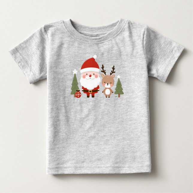 Camiseta De Bebé Santa y reno Navidades (Anverso)