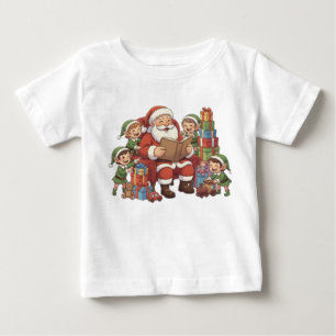 Camiseta De Bebé Santa y sus elfos – Ilustración navideña adorable 