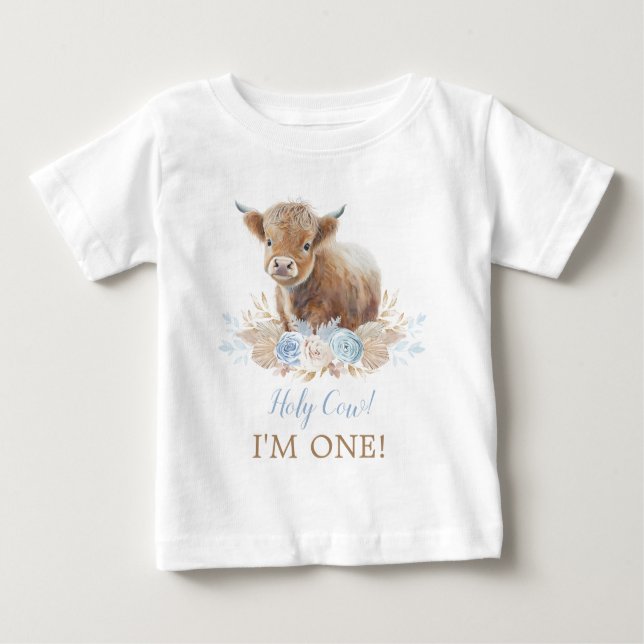 Camiseta De Bebé Santo Vaca Soy un Boho Blue Floral Primer cumpleañ (Anverso)