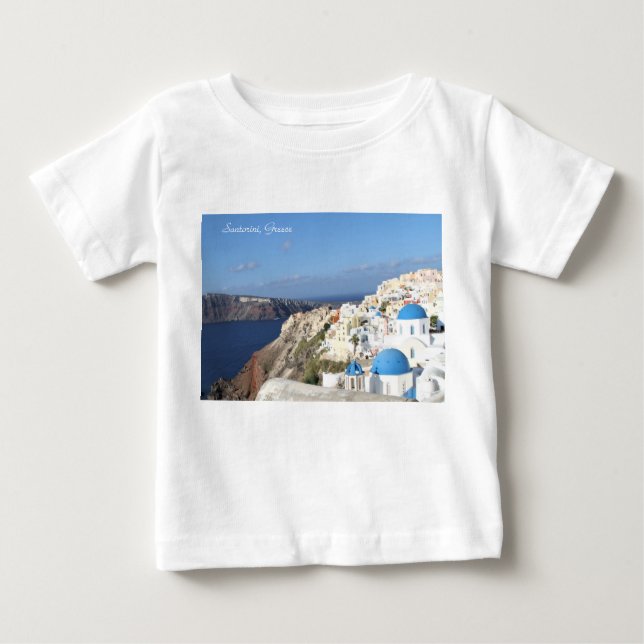 Camiseta De Bebé Santorini, Grecia, Village-Oia, Fotografía, Azul (Anverso)