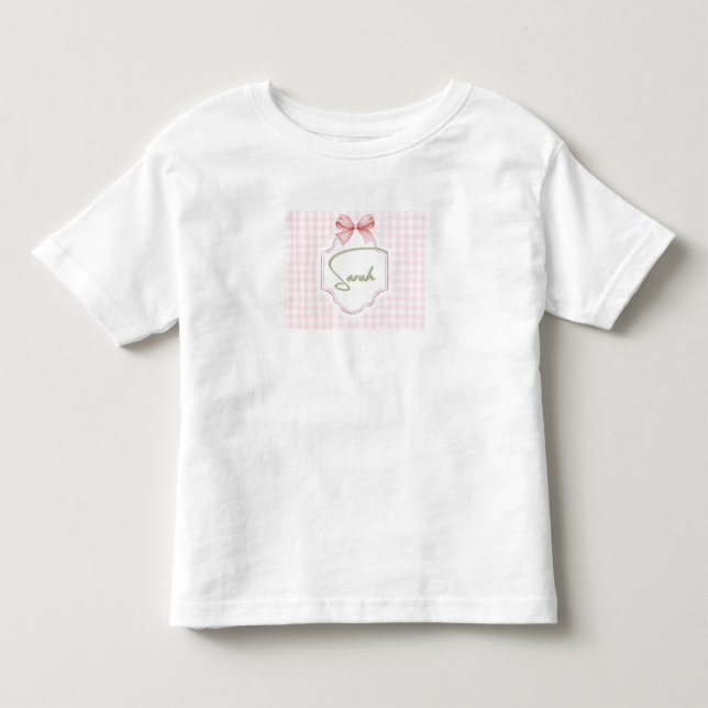 Camiseta De Bebé Sarah Baby Nursery personalizada Bow&Gingham (Anverso)