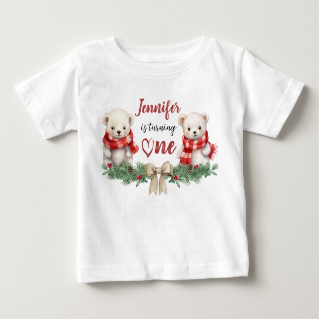 Camiseta De Bebé Se está convirtiendo en uno | Navidades de oso 1er (Anverso)