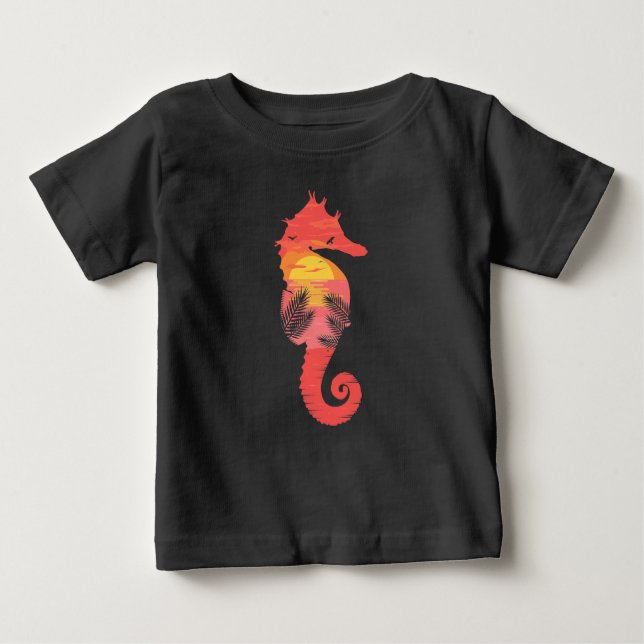 Camiseta De Bebé Sea Horse Silhouette Tropical Ocean Sunset (Anverso)