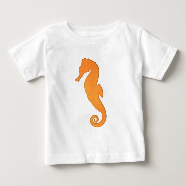 Camiseta De Bebé Seahorse naranja silhouette Simple lindo nautico (Anverso)