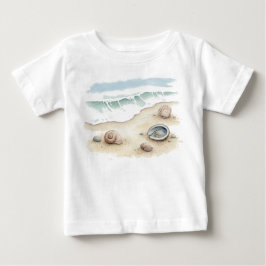Camiseta De Bebé Seashell & Sand Watercolor Beach Tote Boby T-Shirt