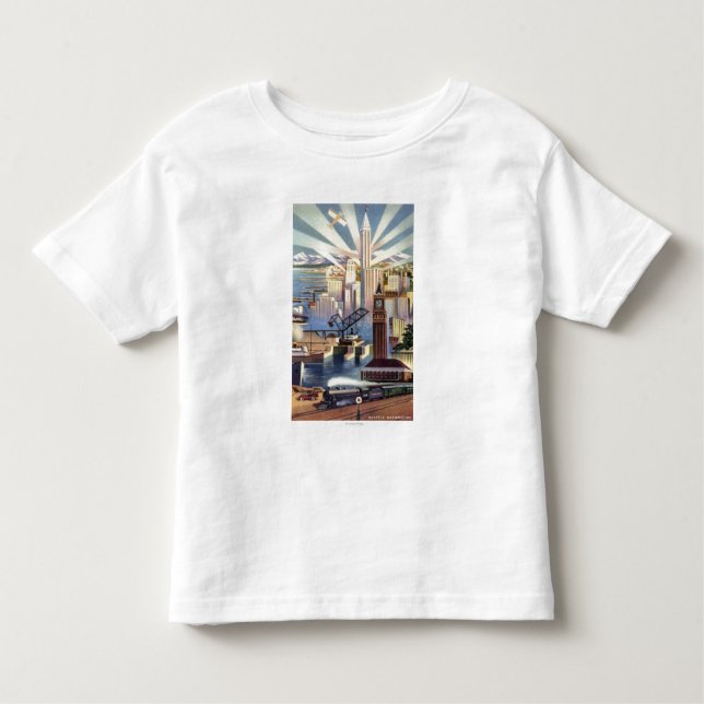 Camiseta De Bebé Seattle, Washington - vista del centro de la (Anverso)
