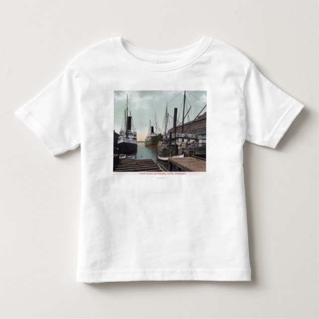 Camiseta De Bebé Seattle, WashingtonView del muelle y de las naves (Anverso)