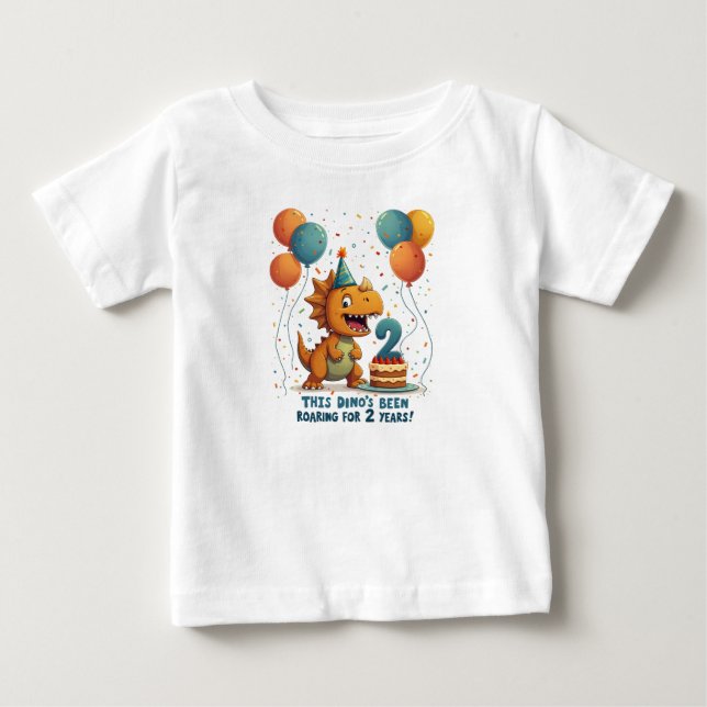 Camiseta De Bebé Segundo cumpleaños con tema de dinosaurio divertid (Anverso)