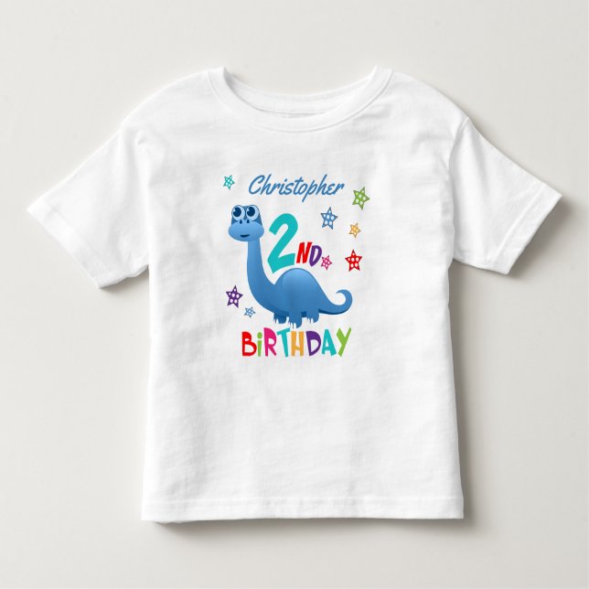 Camiseta De Bebé Segundo cumpleaños de dinosaurio azul personalizad (Anverso)