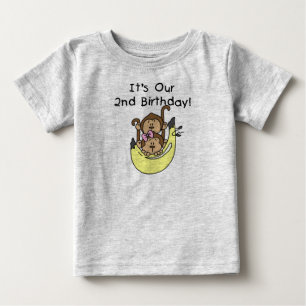 Camiseta De Bebé Segundo cumpleaños del mono gemelo y Chica