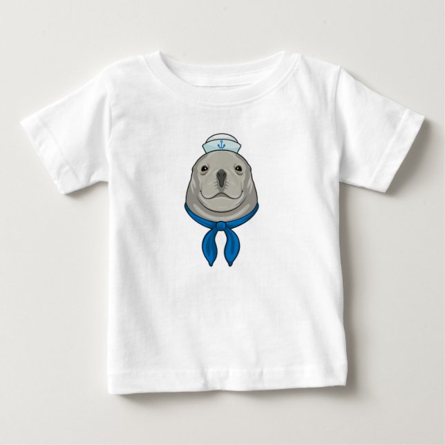 Camiseta De Bebé Sello como marinero con gorra de marinero (Anverso)