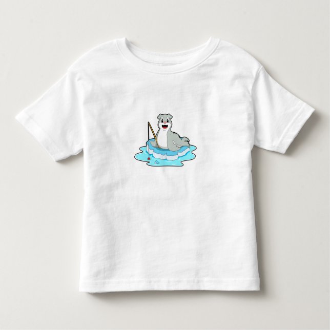 Camiseta De Bebé Sello en la pesca con barra de pesca (Anverso)