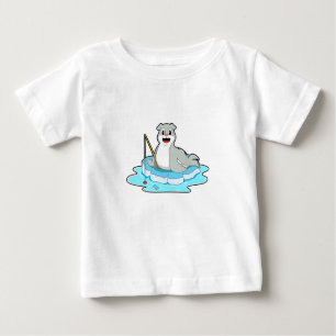 Camiseta De Bebé Sello en la pesca con barra de pesca