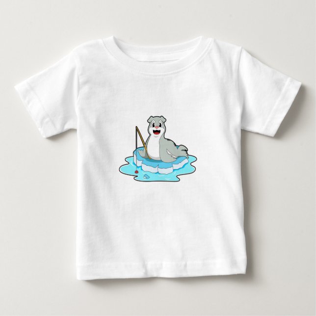 Camiseta De Bebé Sello en la pesca con barra de pesca (Anverso)