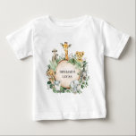 Camiseta De Bebé Selva de animales salvajes de la selva de Safari,<br><div class="desc">Este diseño presenta una vegetación botánica de acuarela rústica y adorables animales de la selva</div>