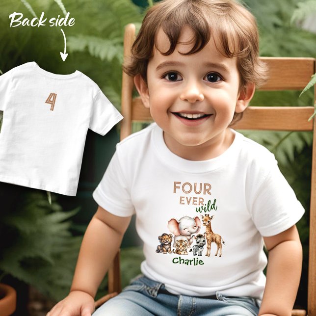 Camiseta De Bebé Selva de Safari, animales de la cultura salvaje (Safari Jungle Cute Animals Wild 4th Birthday Toddler T-shirt)