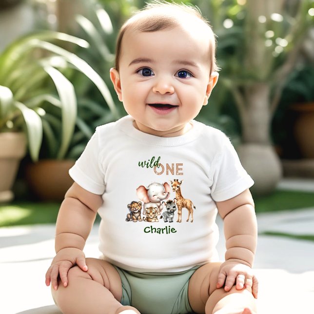 Camiseta De Bebé Selva Safari Jungle Animals Wild One 1er cumpleaño (Safari Jungle Cute Animals Wild One 1st Birthday Baby T-Shirt)