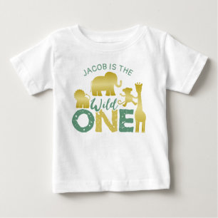 Camiseta De Bebé Selva salvaje un Safari primer cumpleaños verde or
