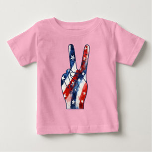 Camiseta De Bebé Señal de paz patriótica con patrón de bandera de E