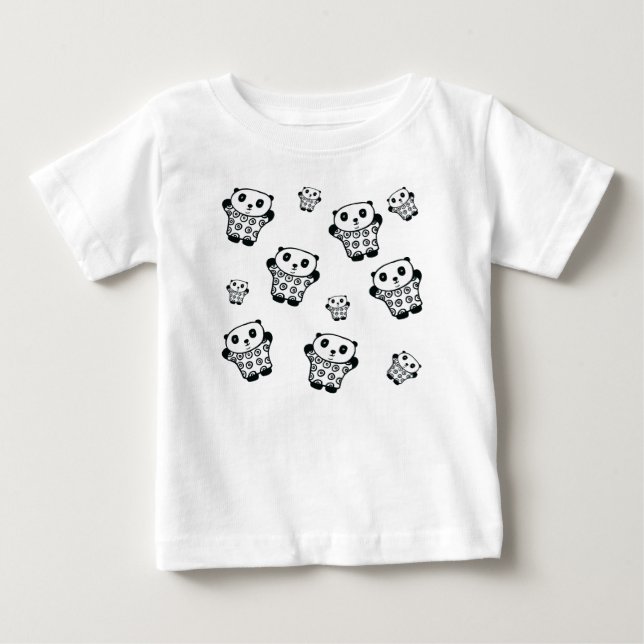Camiseta De Bebé Sencillo Y Moderno Oso Panda Blanco Y Negro (Anverso)
