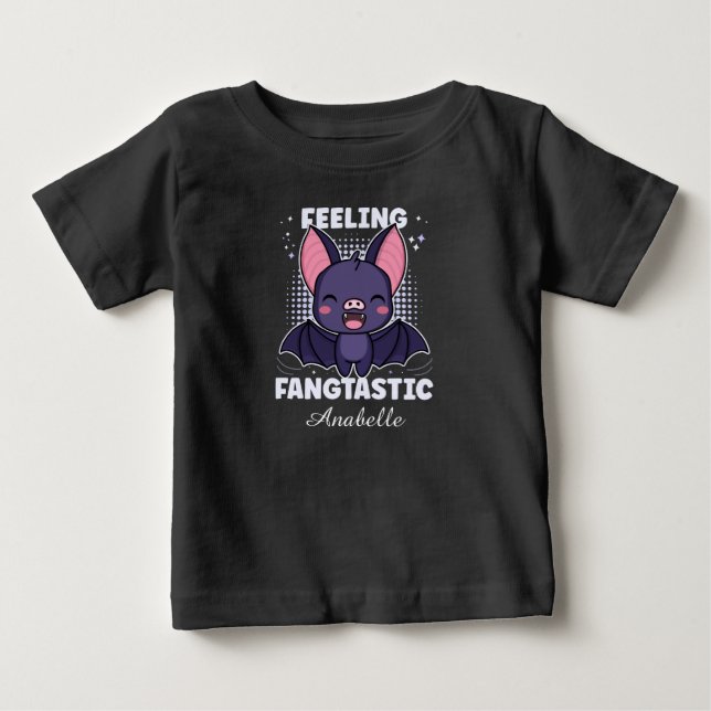 Camiseta De Bebé Sensación Fangtáltica | Cute Vampire Bat - Negro (Anverso)