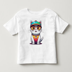 Camiseta De Bebé Sentado Gato Con Gafas Y Gorra