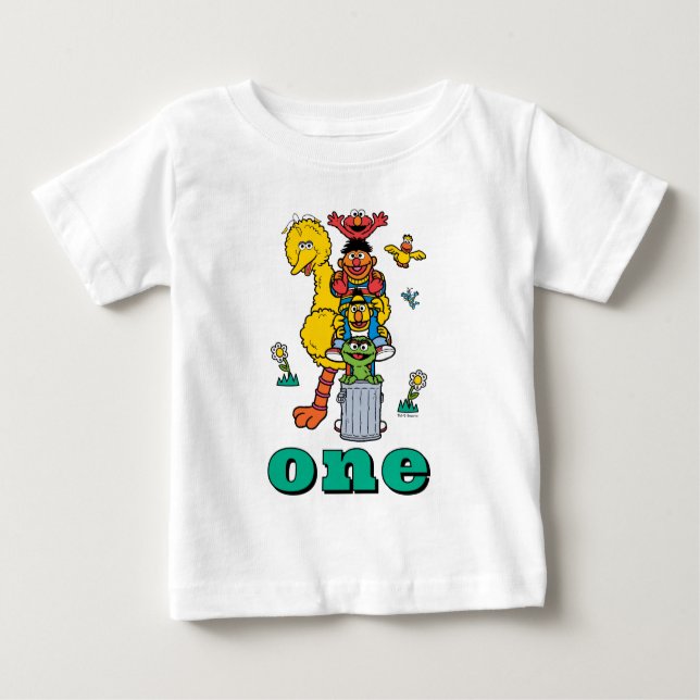 Camiseta De Bebé Sesame Street Characters First Birthday Baby T-Shi (Anverso)