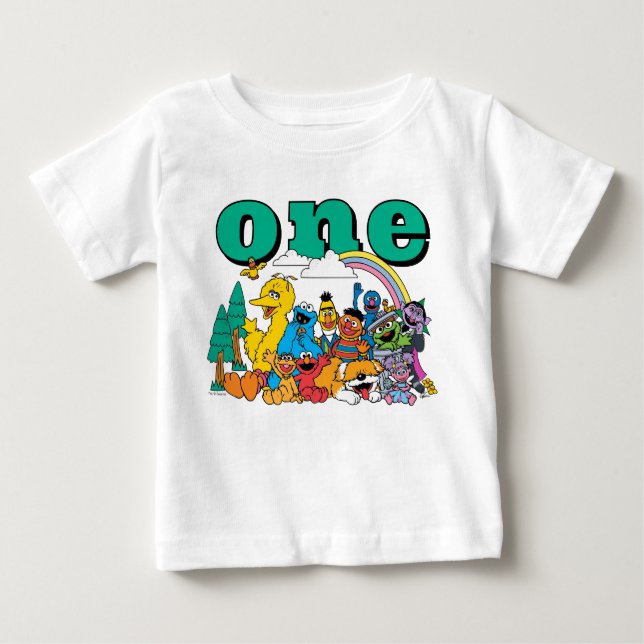 Camiseta De Bebé Sesame Street Characters First Birthday Baby T-Shi (Anverso)