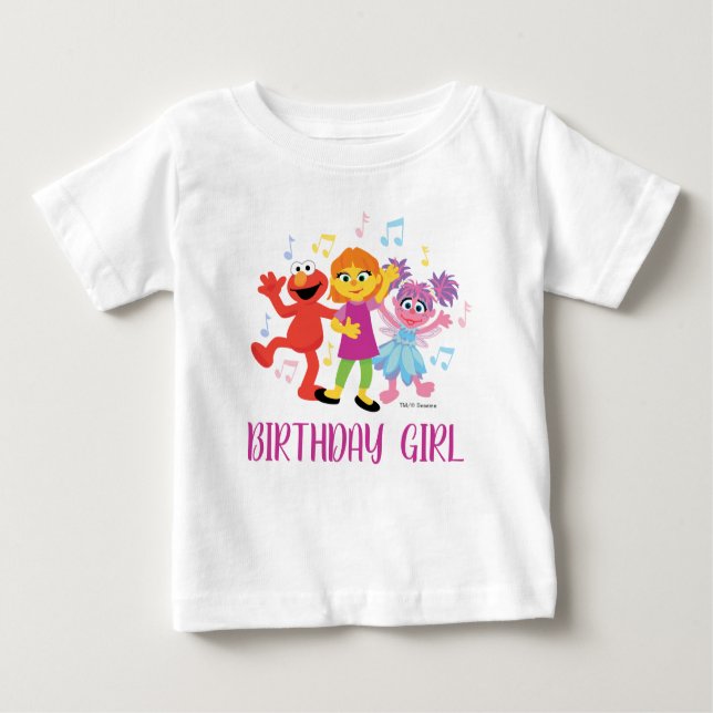 Camiseta De Bebé Sesame Street | Julia, Elmo y Abby - Cumpleaños (Anverso)