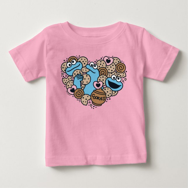 Camiseta De Bebé Sésamo | Cookie Monster Doodle Heart (Anverso)