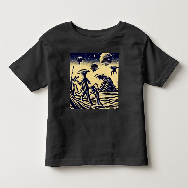 Camiseta De Bebé SF - Extranjeros En Un Extraño Planeta Woodcut 1 (Anverso)