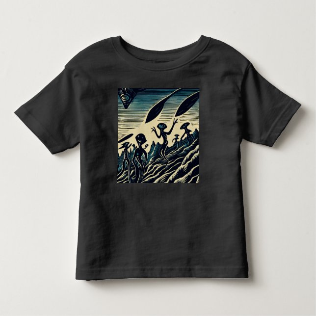 Camiseta De Bebé SF - Extranjeros En Un Extraño Planeta Woodcut 3 (Anverso)
