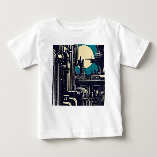 Camiseta De Bebé SF Futurista City Woodcut 2 (Anverso)