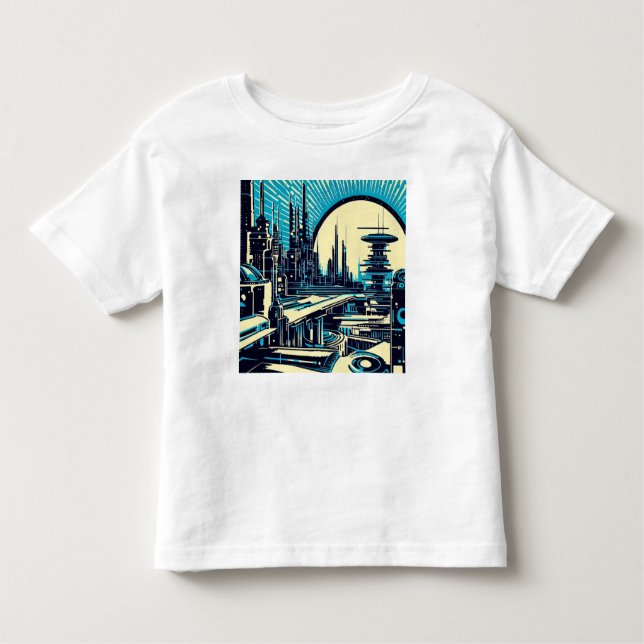 Camiseta De Bebé SF Futurista City Woodcut 3 (Anverso)