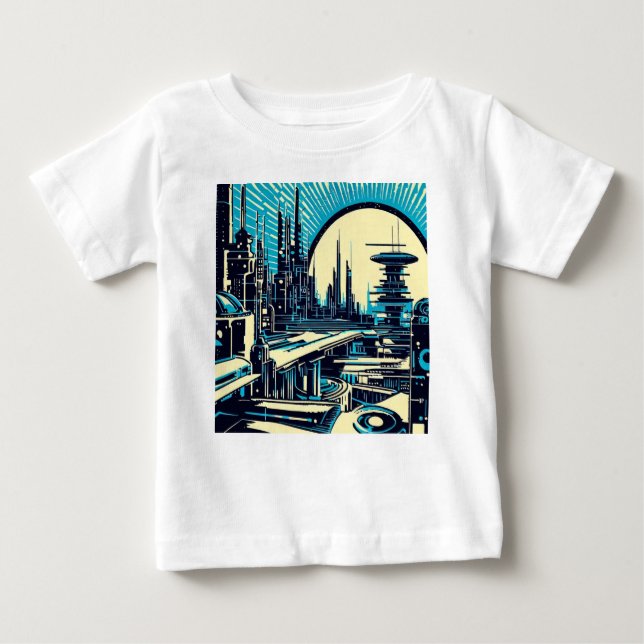 Camiseta De Bebé SF Futurista City Woodcut 3 (Anverso)