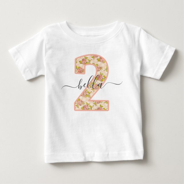 Camiseta De Bebé Shabby Chic Rosas y nombre personalizado Fiesta de (Anverso)