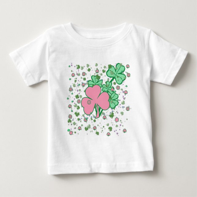 Camiseta De Bebé Shamrock rosa y verde (Anverso)