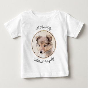 Camiseta De Bebé Shetland Sheepdog Puppy Pintura Original Perro Art