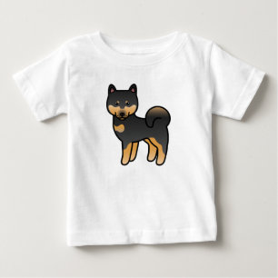 Camiseta De Bebé Shiba Inu de dibujos animados negro y marrón