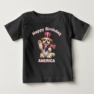 Camiseta De Bebé Shih Tzu Puppy (2f) Patriotic Kid T-Shirt