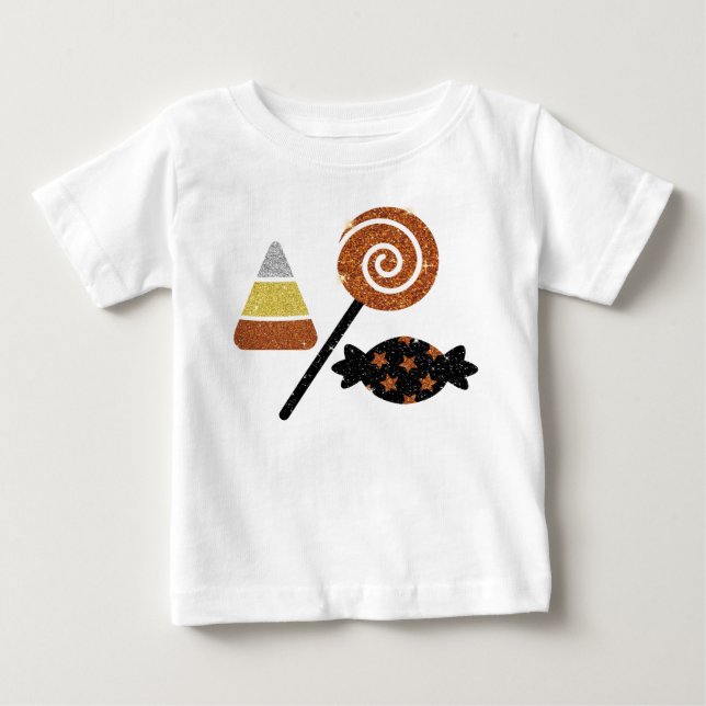 Camiseta De Bebé Shimmery Halloween Candy White Toddler Ruffle (Anverso)