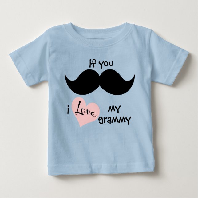 Camiseta De Bebé si MUSTACHE, AMO mi grammy (corazón rosado) (Anverso)